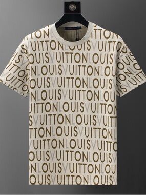 Louis Vuitton Cream & Brown Logo-Print Short Sleeve Tee